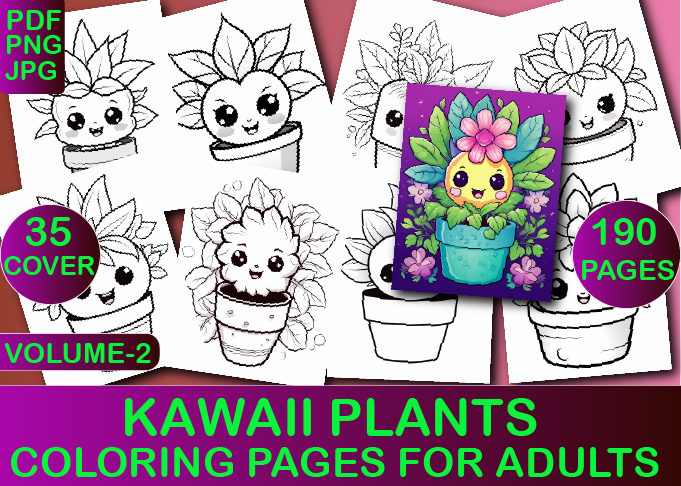 Kawaii Plants Coloring Book for Adul V-2