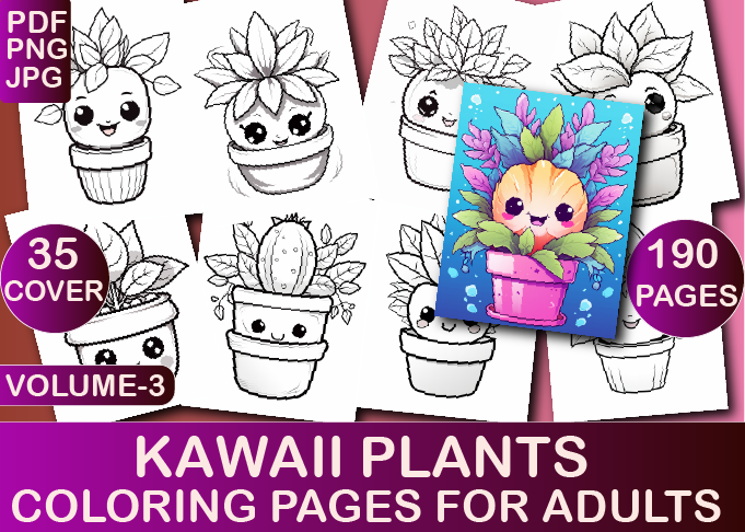 Kawaii Plants Coloring Book for Adul V-3