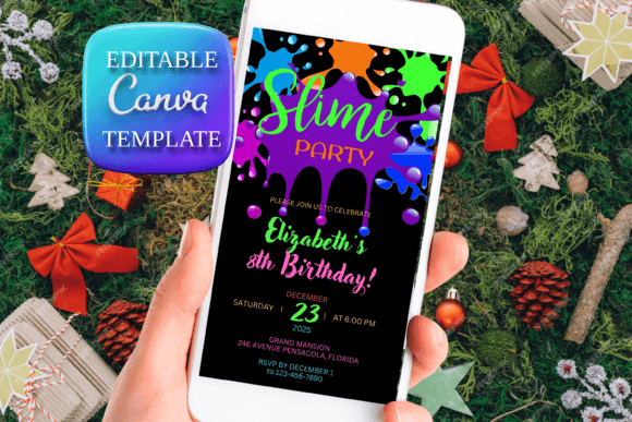 Slime Party Birthday Invitation