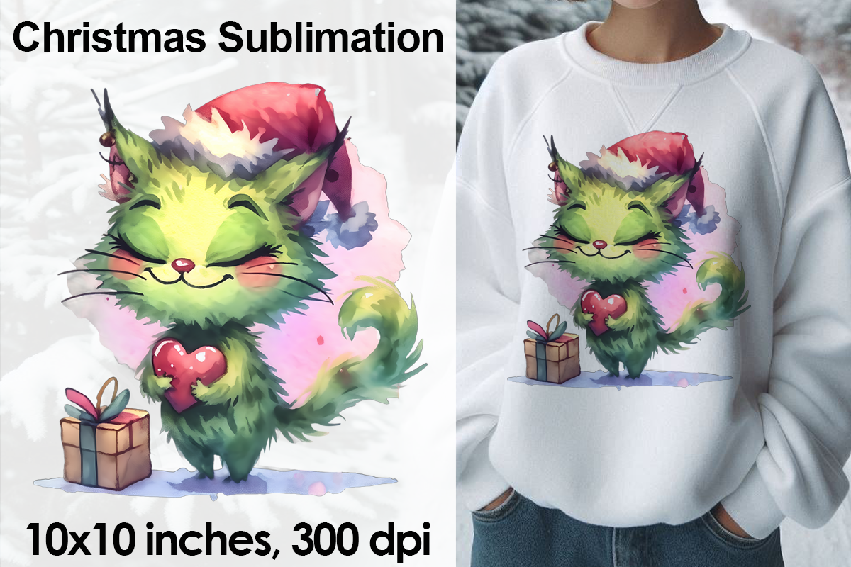 Watercolor Green Cat Sublimation Graphic by DarySmolly · Creative Fabrica