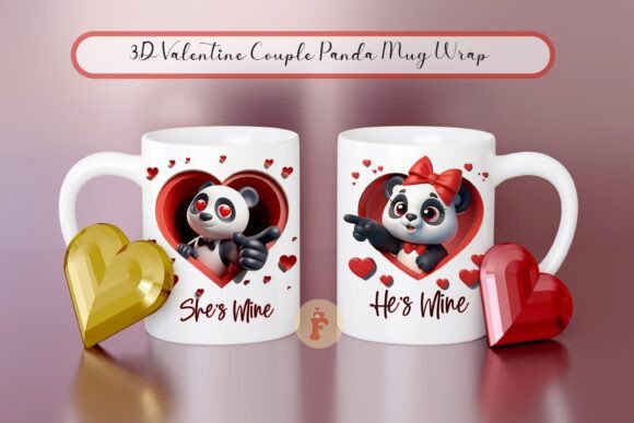 3D Valentine Couple Panda Mug Wrap PNG Graphic by Foxmia · Creative Fabrica