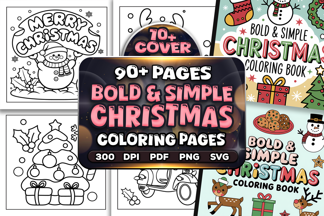 90+ Easy Christmas Coloring Pages Bundle