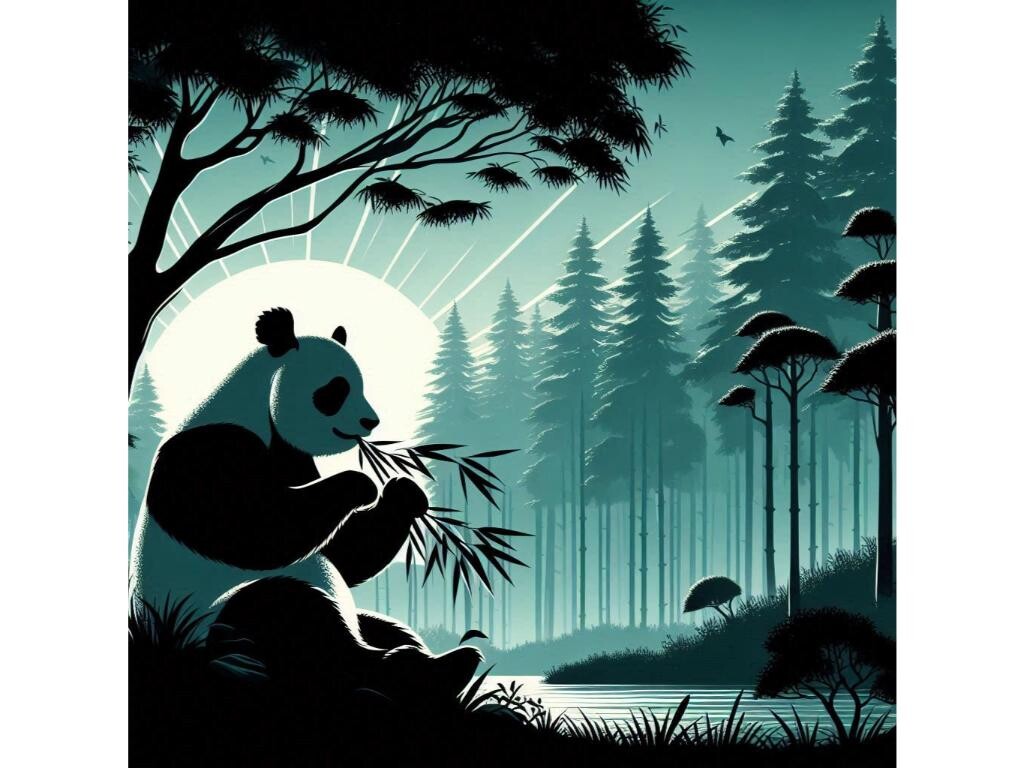 A Panda Eating Bamboo in a Serene Forest Graphic by clipartguru ...