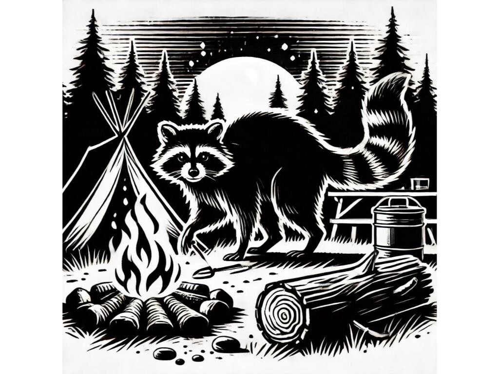 A Raccoon Scavenging Near a Campsite Graphic by clipartguru · Creative ...
