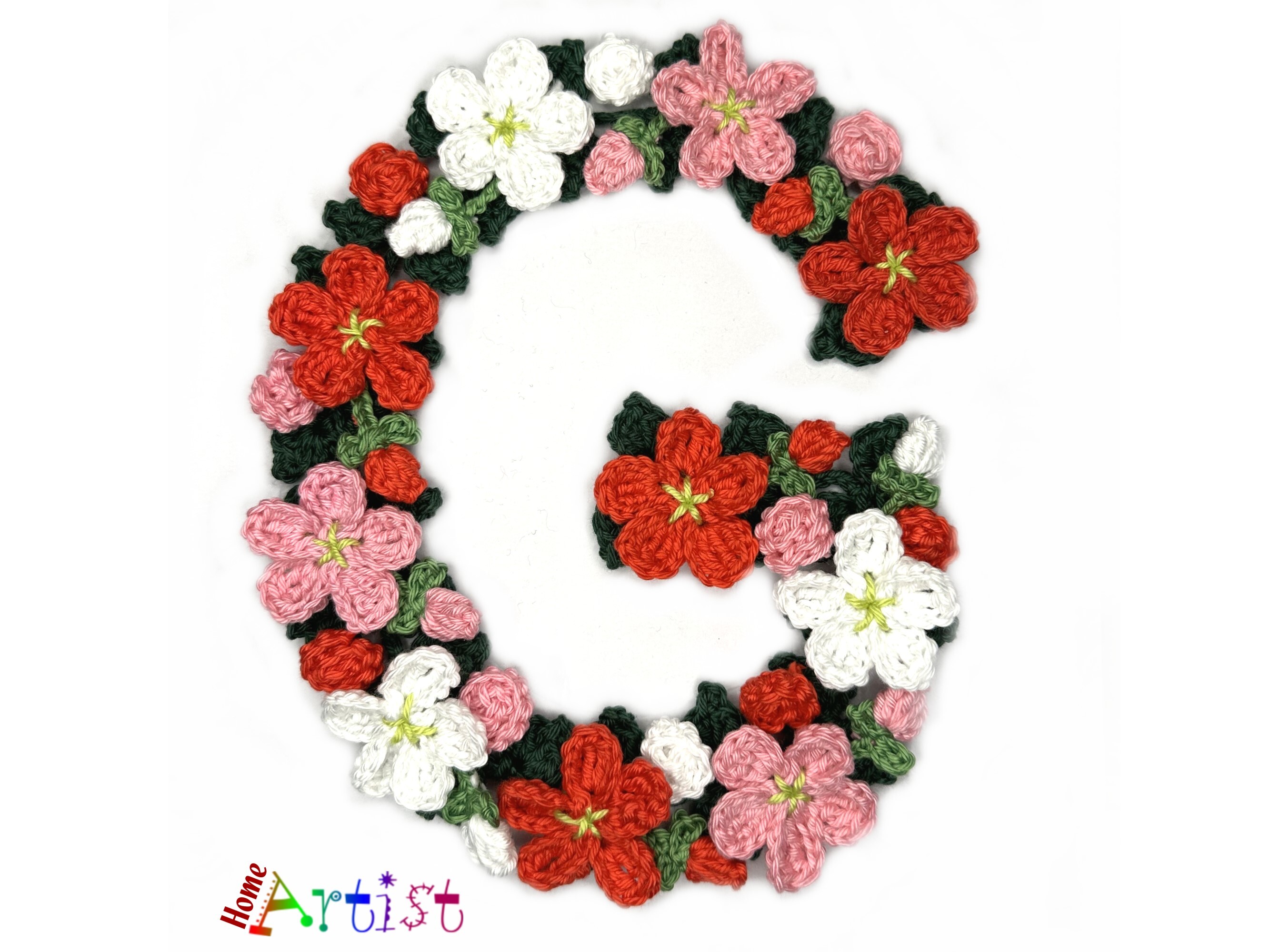 Floral Letter G Crochet Applique Pattern