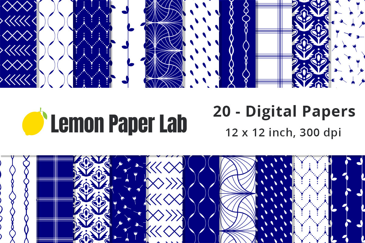 Navy and White Geometric Pattern Papers Graphic by Lemon Paper Lab ...
