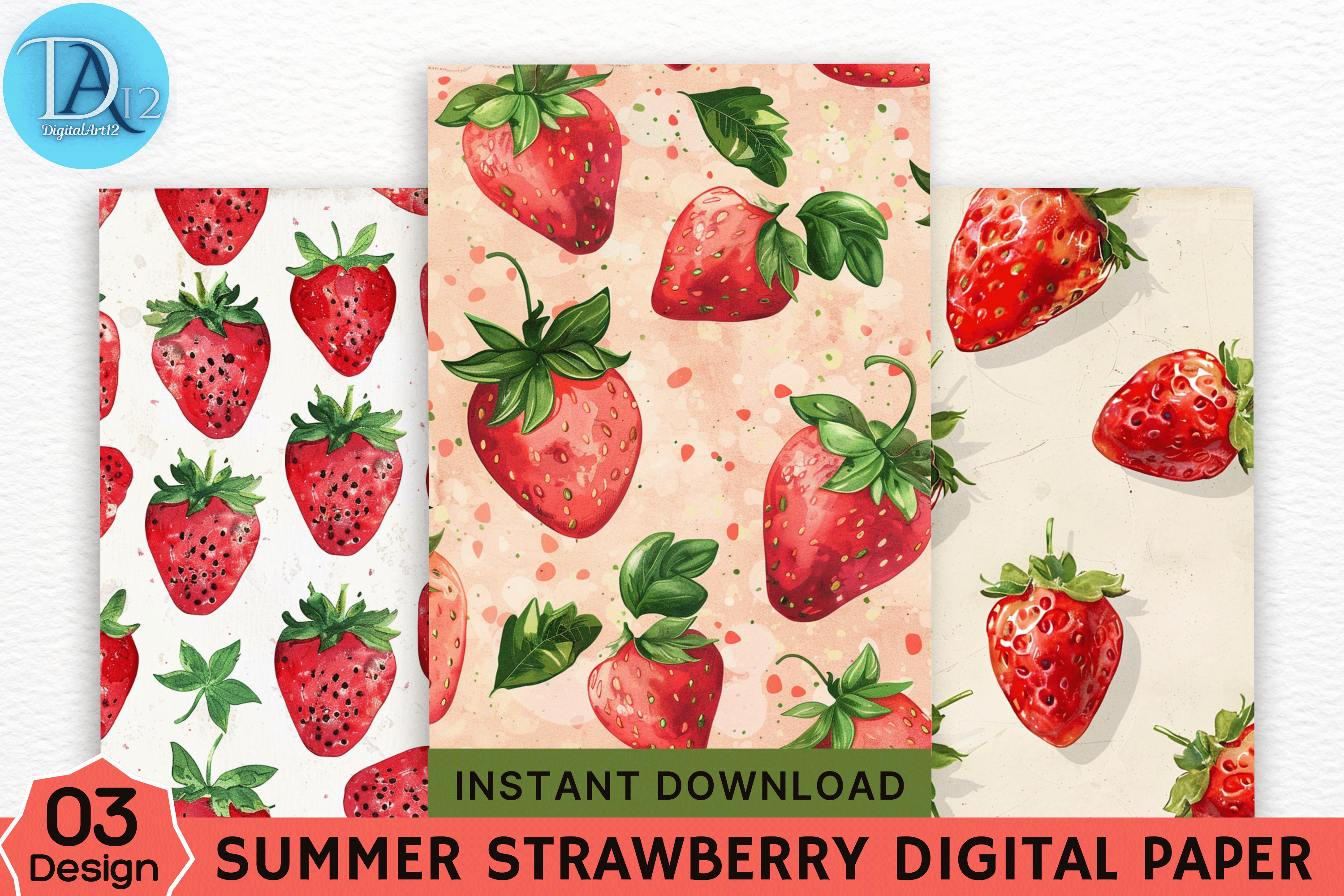 Summer Strawberry Digital Paper Graphic by Digital_Art12 · Creative Fabrica