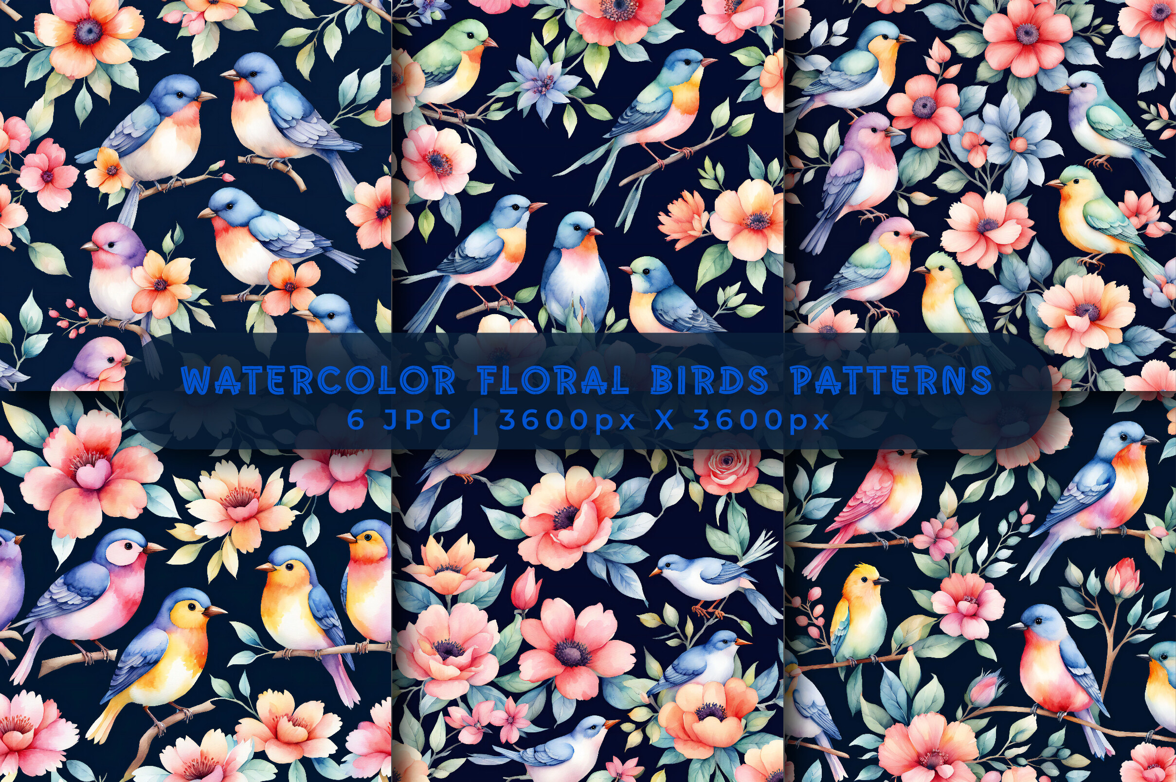 Watercolor Floral Birds Digital Papers Graphic by srempire · Creative ...