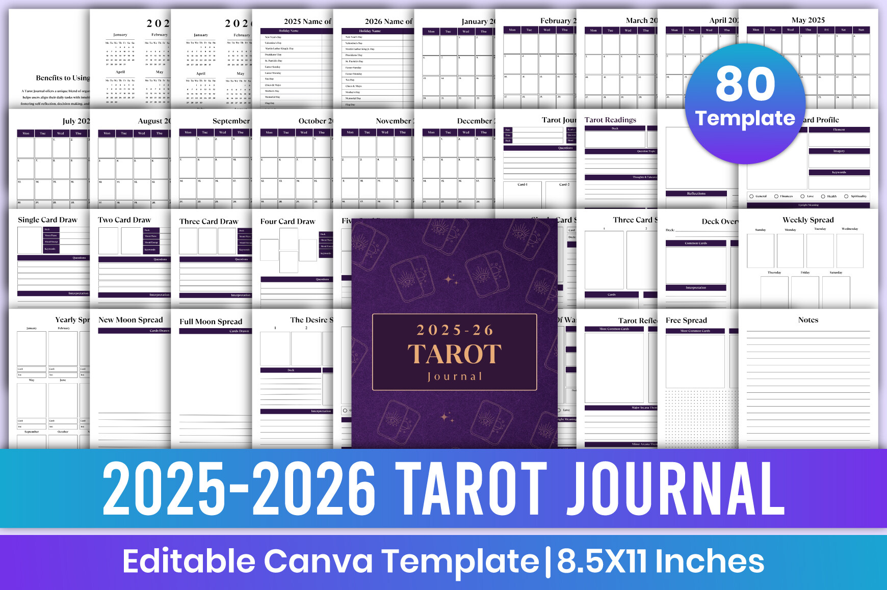 2025-2026 Tarot Journal Canva Kdp