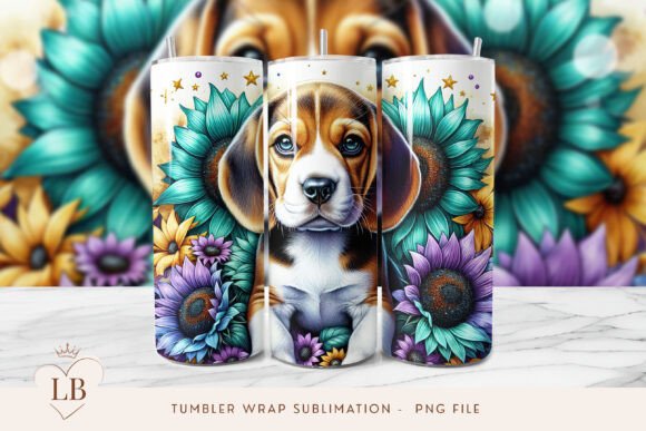 Beagle and Sunflowers Tumbler Wrap PNG
