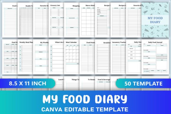 Editable My Food Diary Canva Template