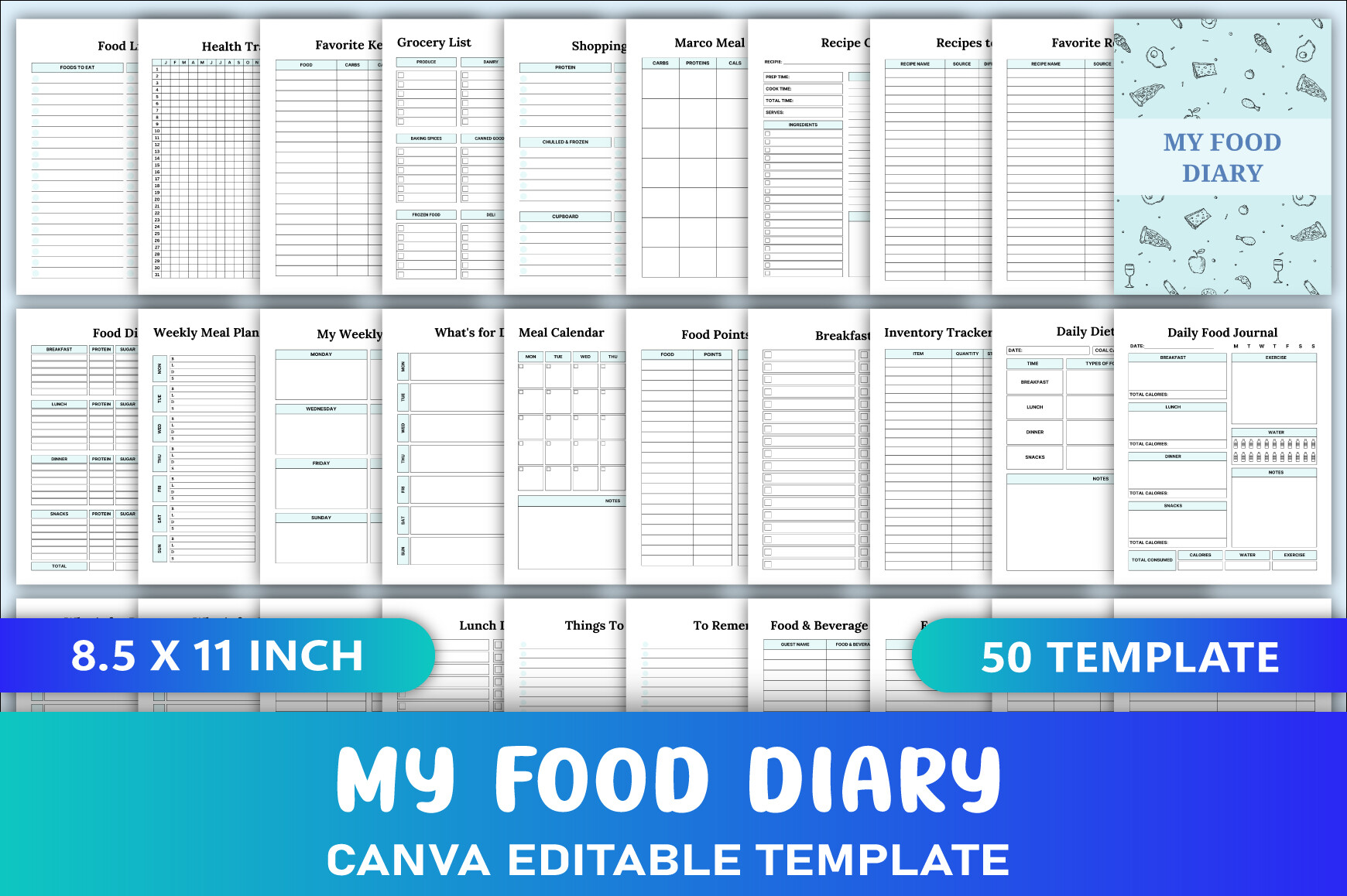 Editable My Food Diary Canva Template