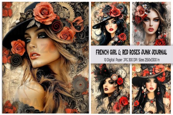 French Girl & Red Roses Junk Journal