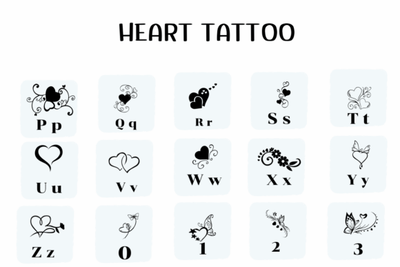 Heart Tattoo Font PNG with transparent background - Preview 2