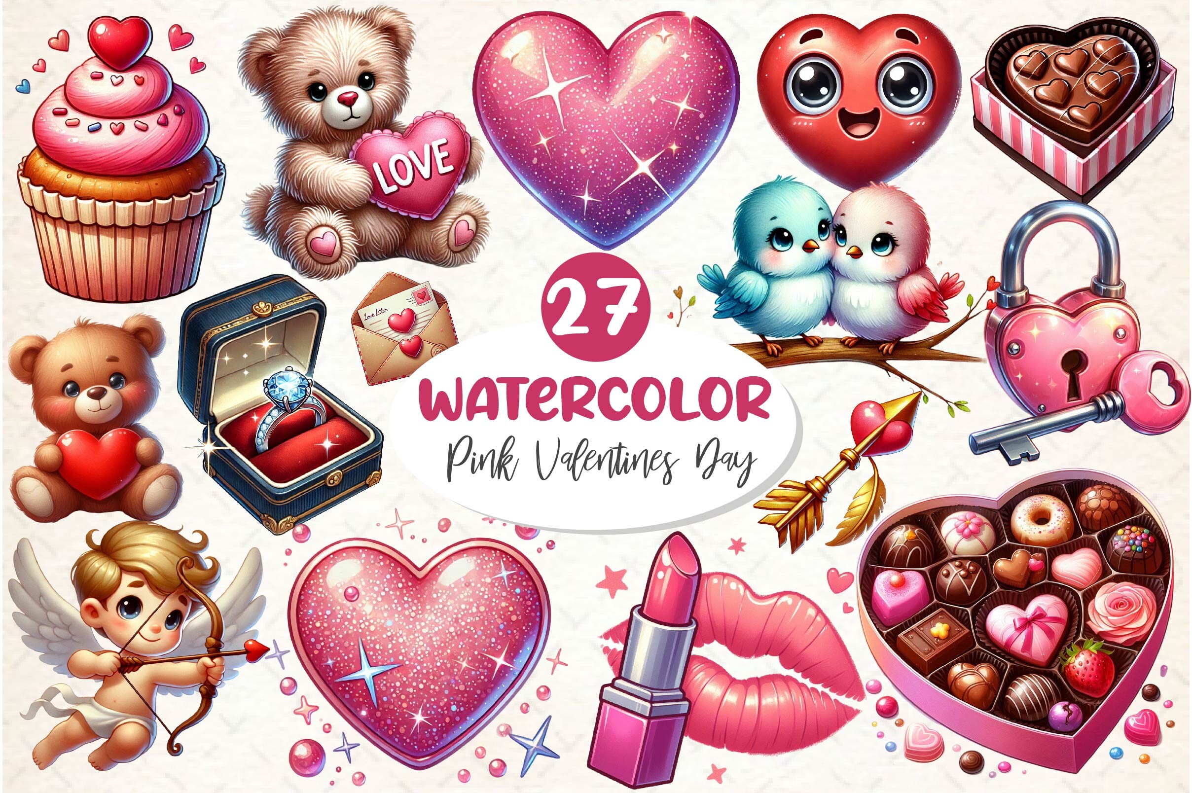 Pink Valentines Day Clipart Bundle Graphic by Dream Creation · Creative ...