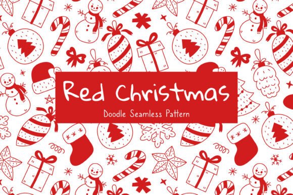 Red Christmas Doodle Seamless Pattern