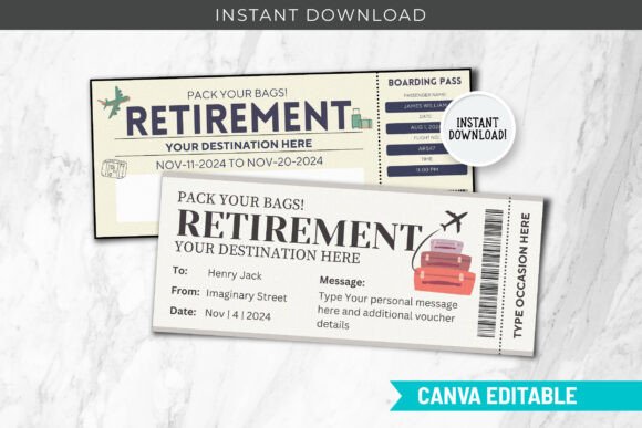 Retirement Boarding Pass Canva Template