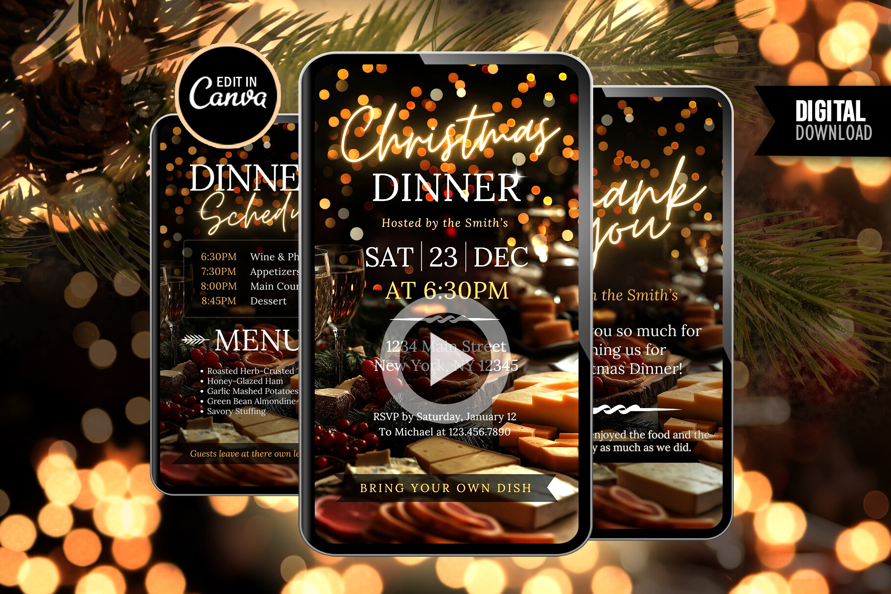 Canva Christmas Dinner Party Invitation