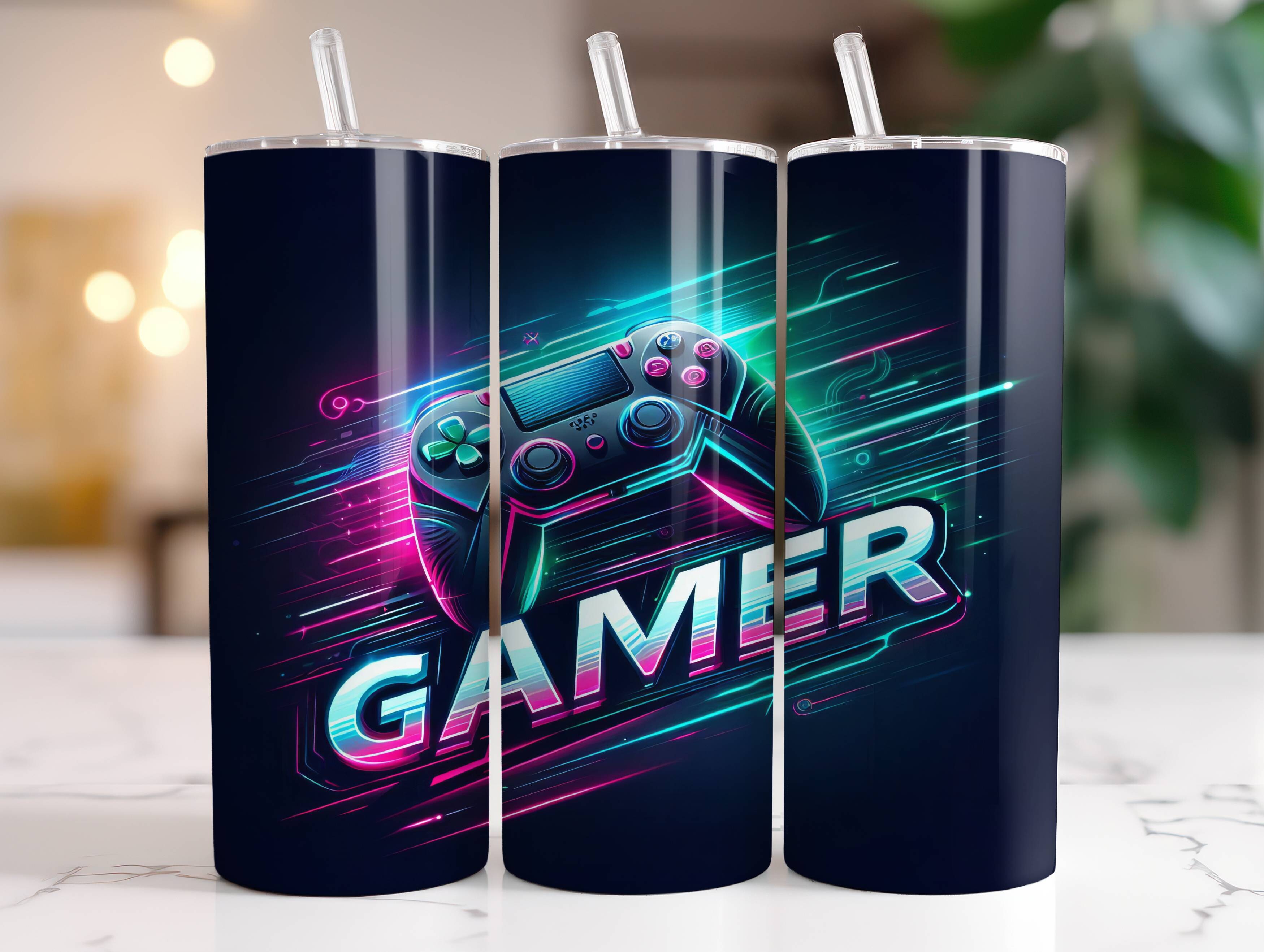 Neon Game Controller 20 Oz Tumbler Wrap Graphic by RahatKDP · Creative ...