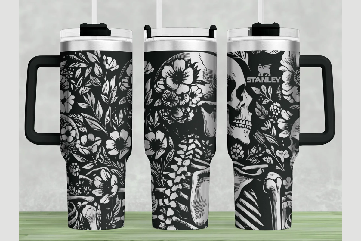 Skull Flowers Stanley 40oz Laser Wrap