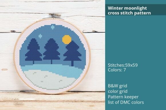 Winter Moonlight Cross Stitch Pattern,