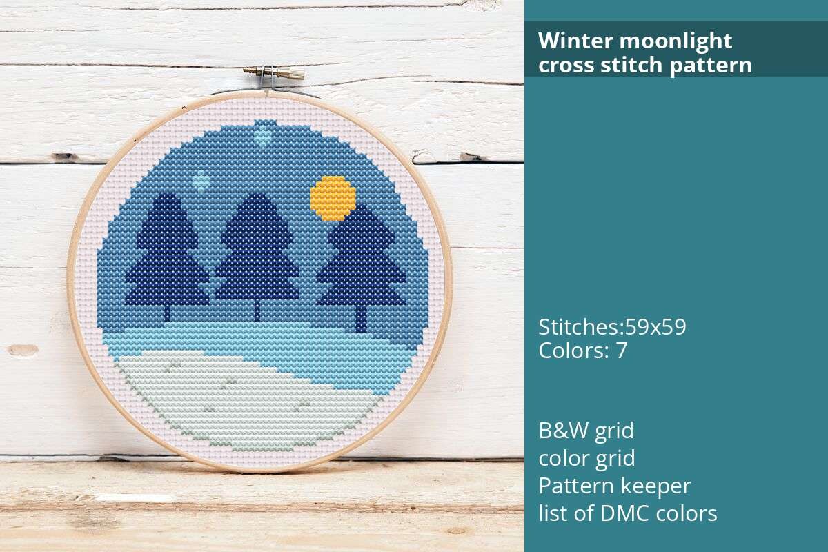 Winter Moonlight Cross Stitch Pattern,