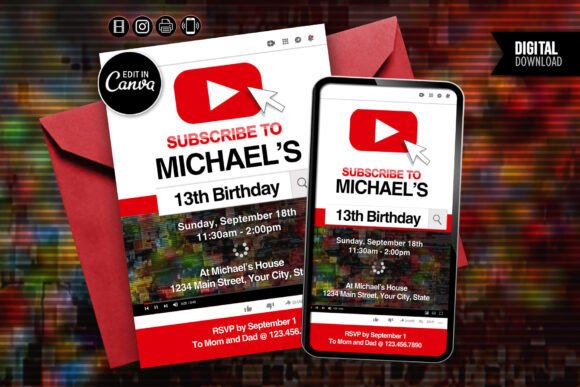 Youtube Video Gamer Birthday Invitation
