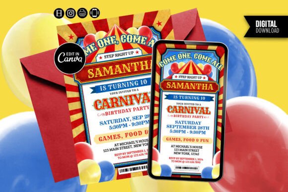 Canva Carnival Circus Birthday Invite