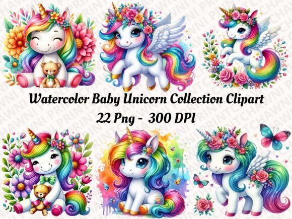 Cute Baby Unicorn Collection Clipart PNG