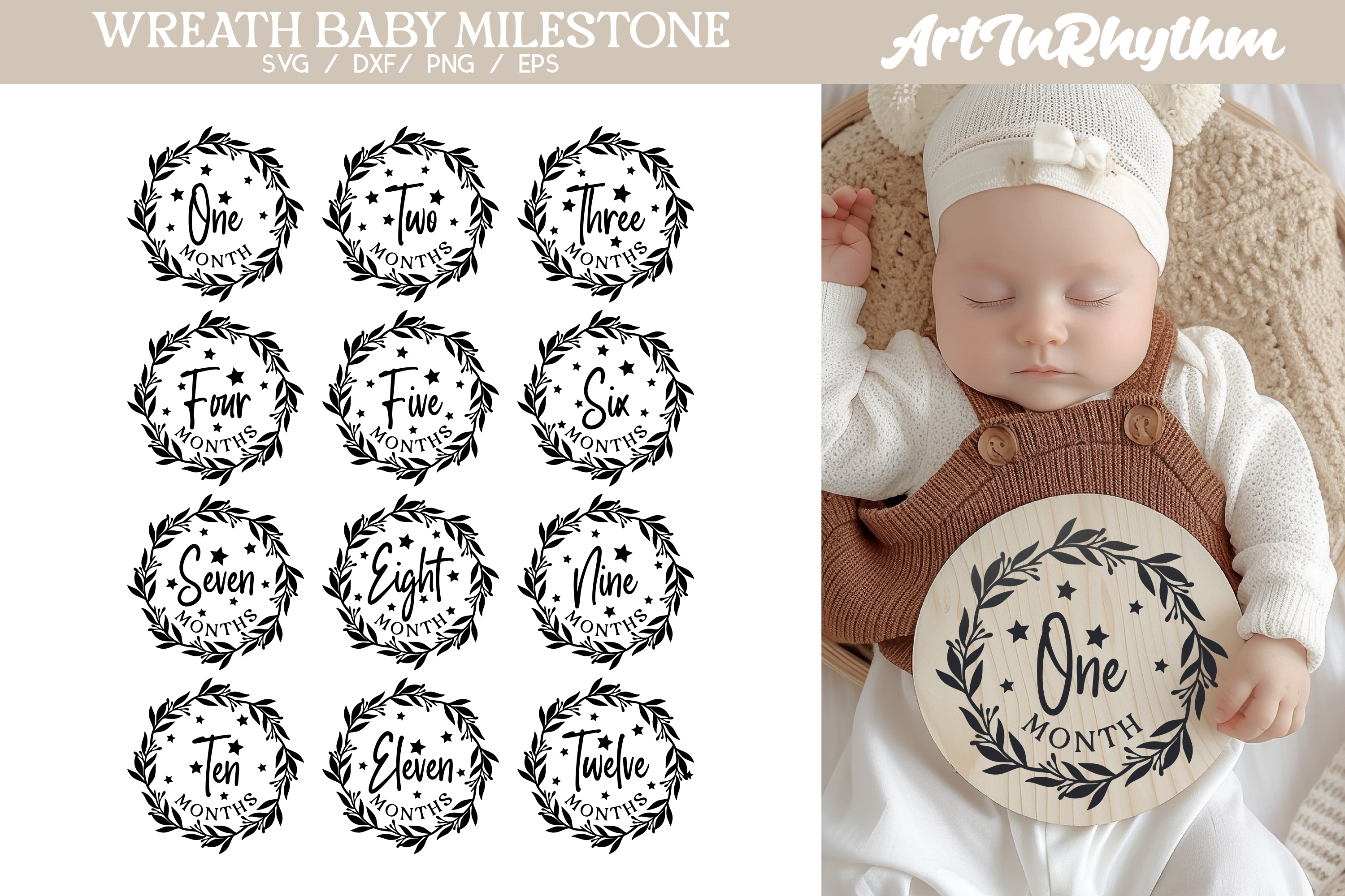 Floral Wreath Baby Monthly Milestone Svg Graphic by artinrhythm ...