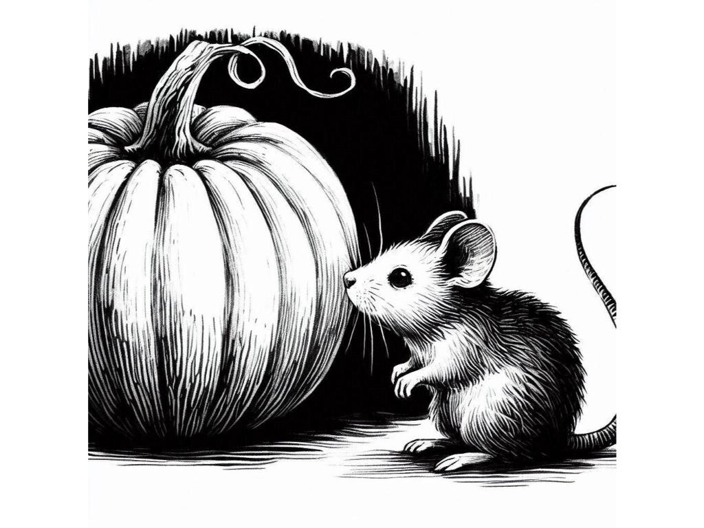 Mouse Playing Ink Ink Drawing of a Mouse Near a Pumpkin Graphic by Creativeguru ...