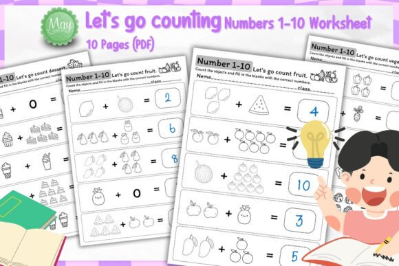 Let's Count! Number Worksheet Graphic by maypanalug · Creative Fabrica