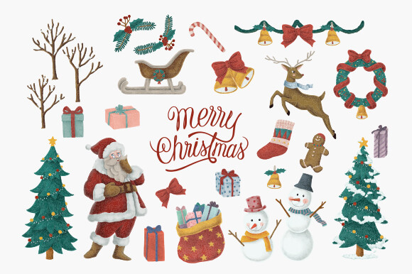 Merry Christmas Watercolor Clipart PNG - photo 1