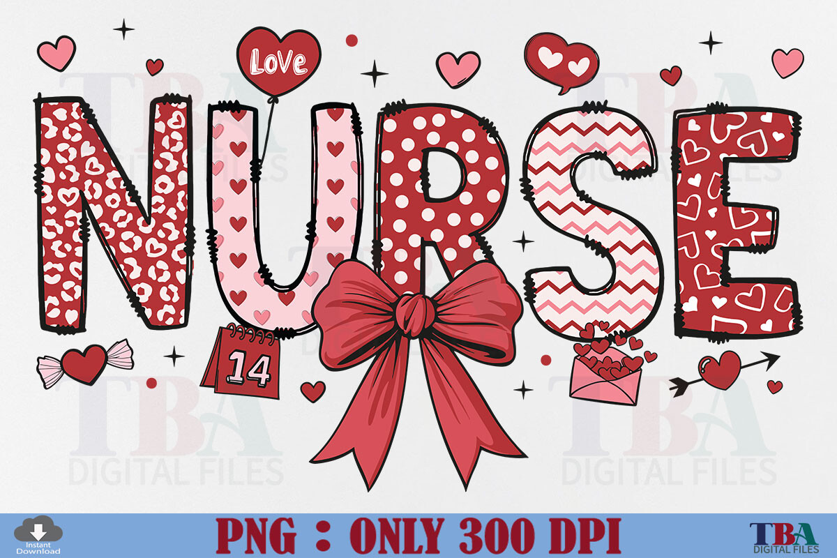 Nurse Valentine Coquette Bow PNG Doodle Graphic by TBA Digital Files ...