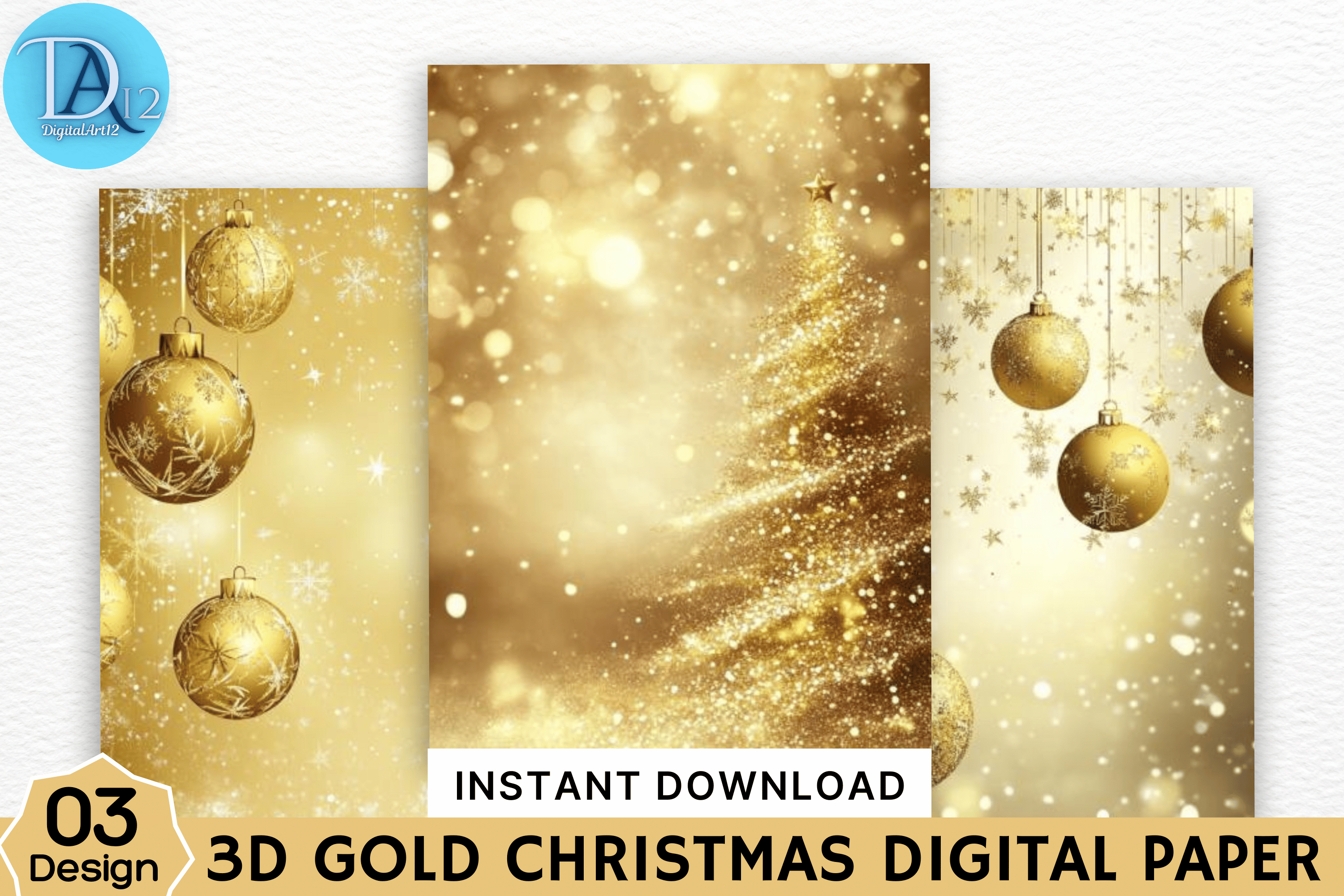 3D Gold Christmas Digital Paper