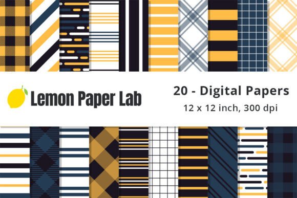 Blue and Yellow Stripes Digital Patterns Graphic by Lemon Paper Lab ...