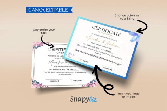 Marriage Certificate Canva Templates