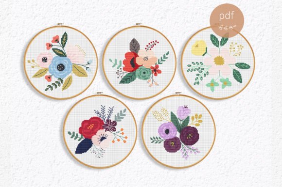 5 Floral Cross Stitch Patterns - Modern