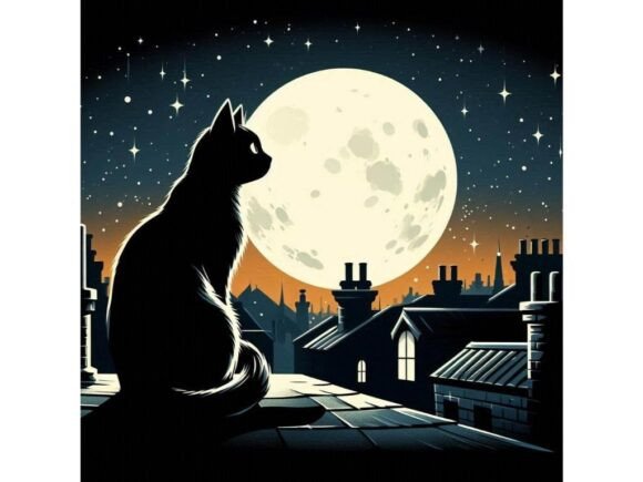 A Silhouette of a Cat Sitting on a Rooft