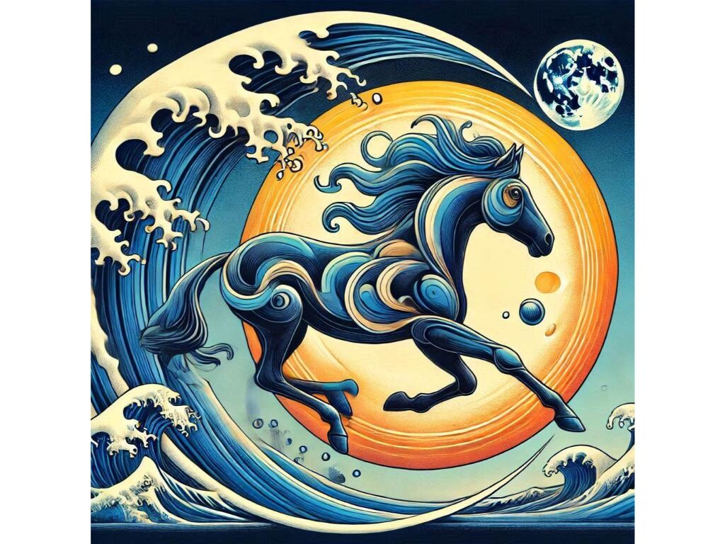 A Surrealist Piece with a Horse Running
