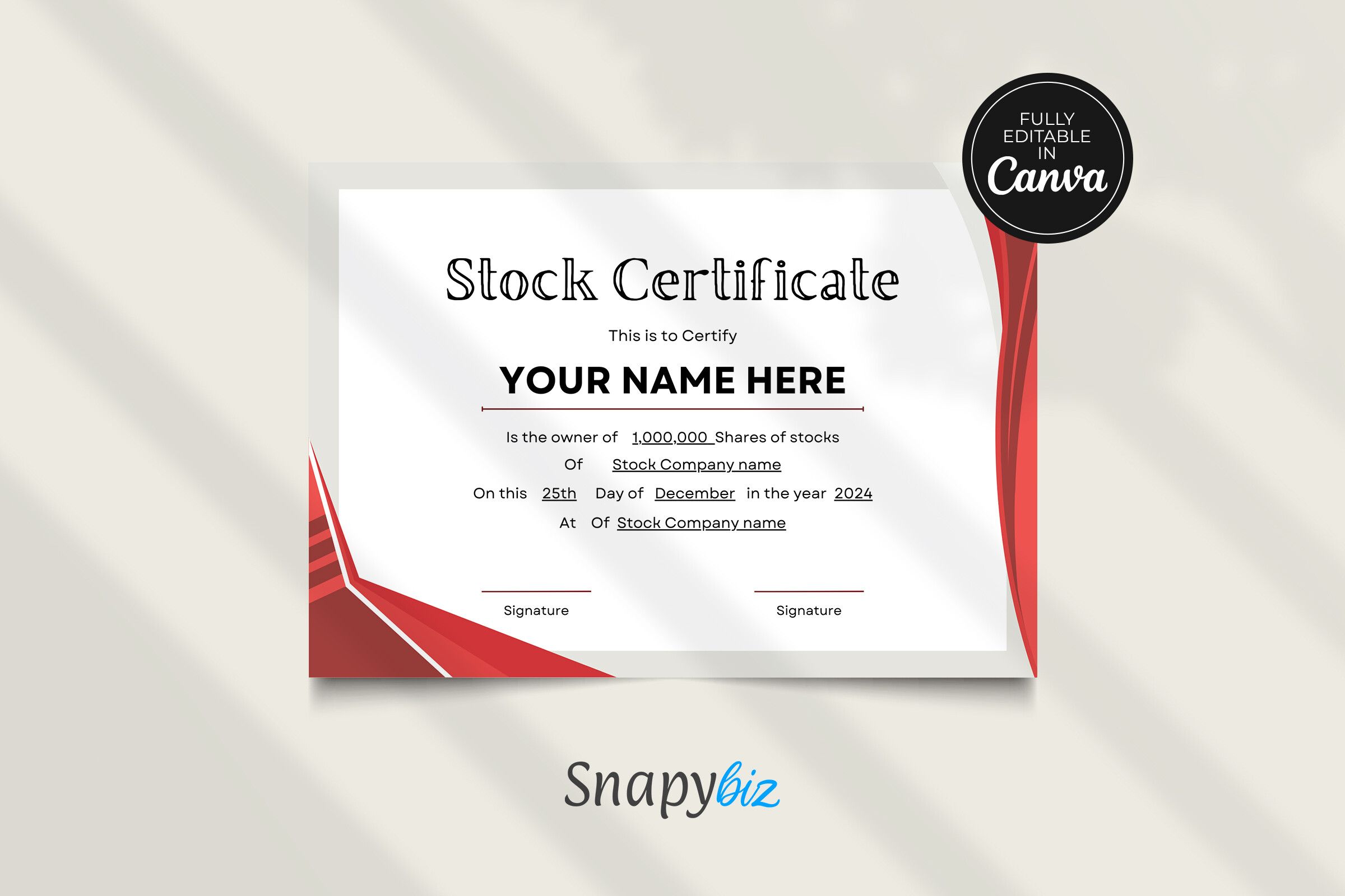 Blank Stock Certificate Canva Template Graphic by SnapyBiz · Creative ...