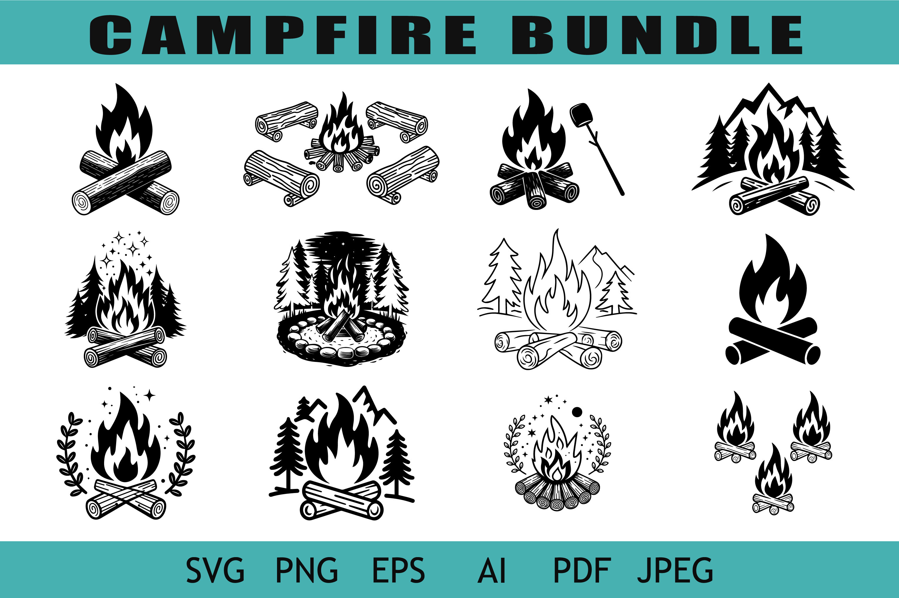 Campfire Icon Set Graphic by Silhouette Station · Creative Fabrica