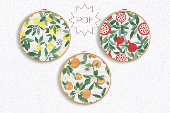 Fruits 3 Cross Stitch Patterns - Kitchen