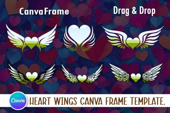 Heart wings Canva frame template for decorative designs