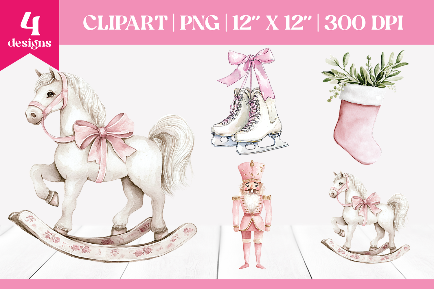 Pink Christmas Rocking Horse Clipart Graphic by manechaeva · Creative ...