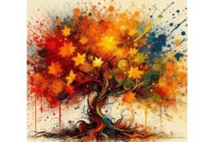 Splatter-painted Autumn Tree Art Graphic by Creativeguru · Creative Fabrica