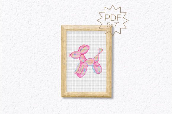 Trendy Pink Dog Cross Stitch Pattern PDF