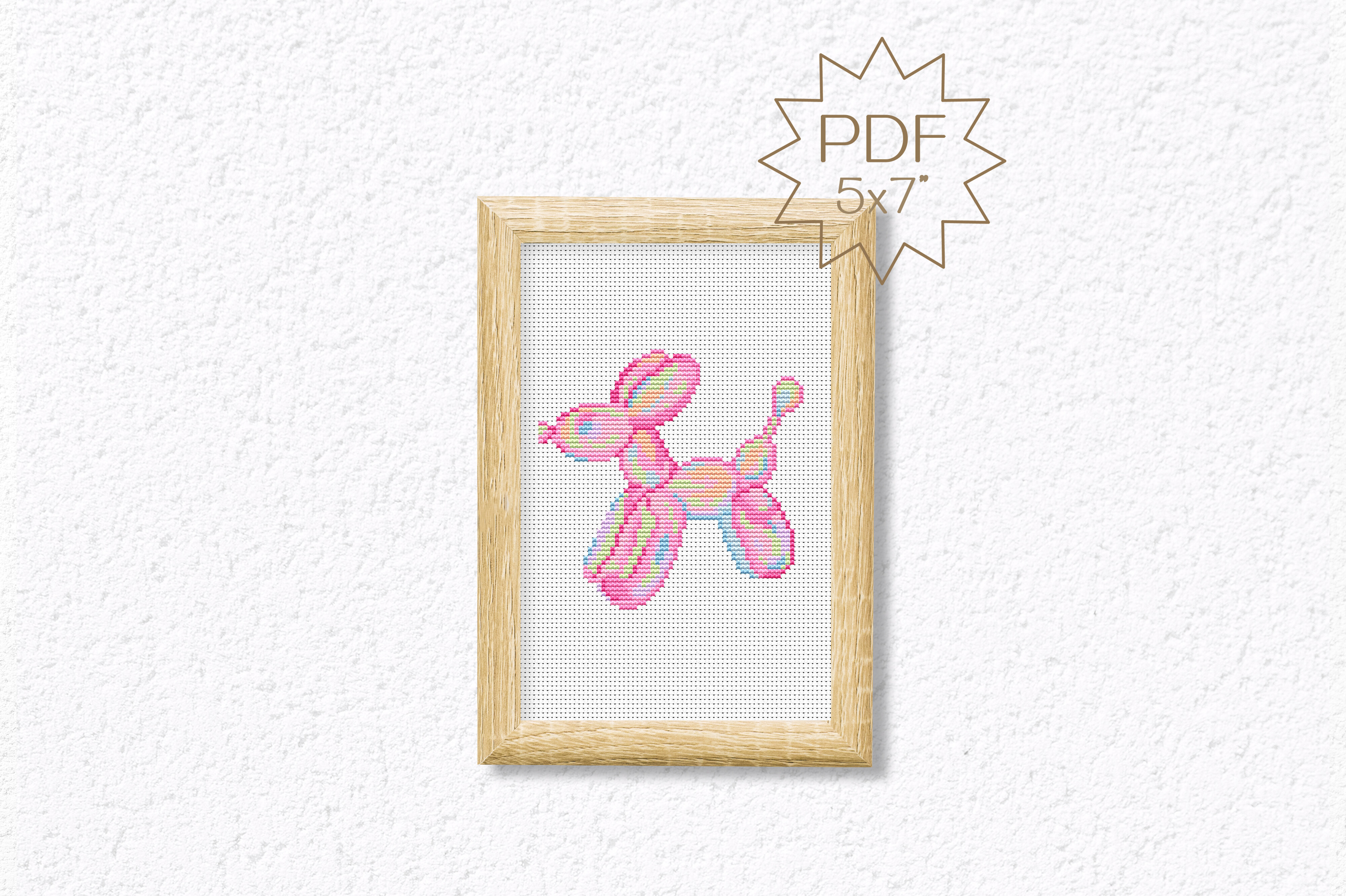 Trendy Pink Dog Cross Stitch Pattern PDF