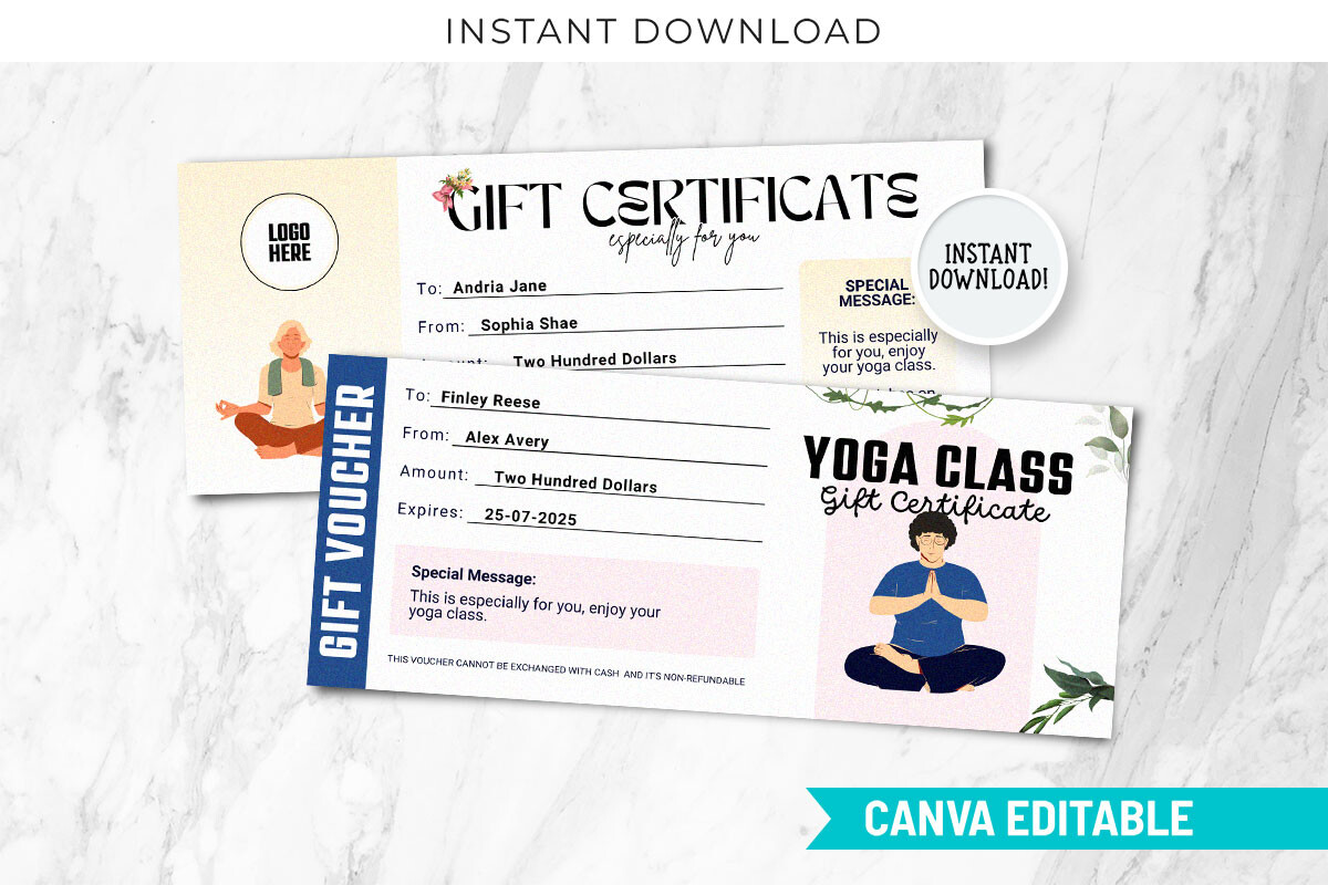 Yoga Class Gift Certificate Templates