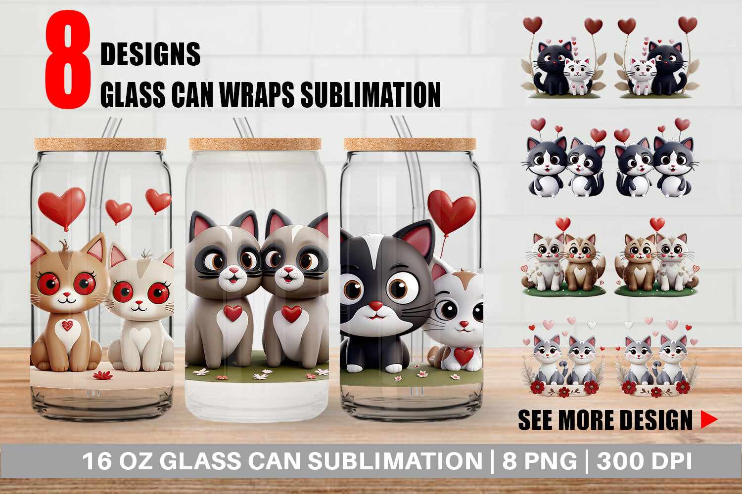 Glass Can Valentine Cat Graphic by Artnoy · Creative Fabrica